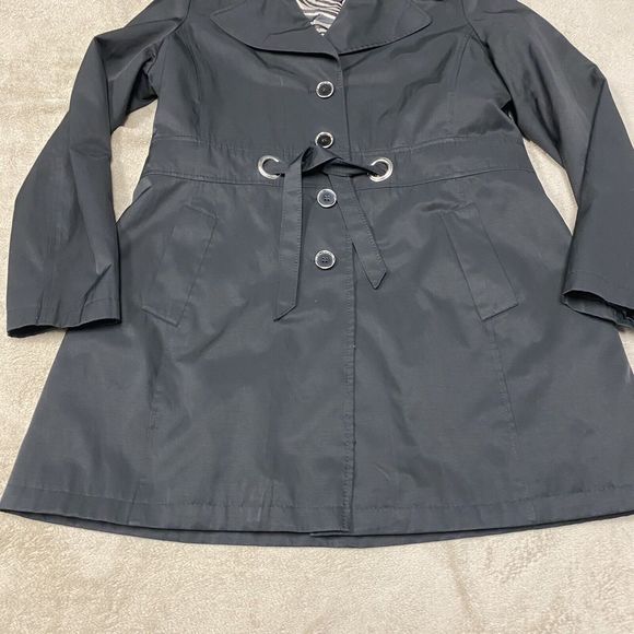 Via Spiga XL Womens Black Rain Coat Jacket Trench Animal Print Lining Belted - Picture 4 of 14